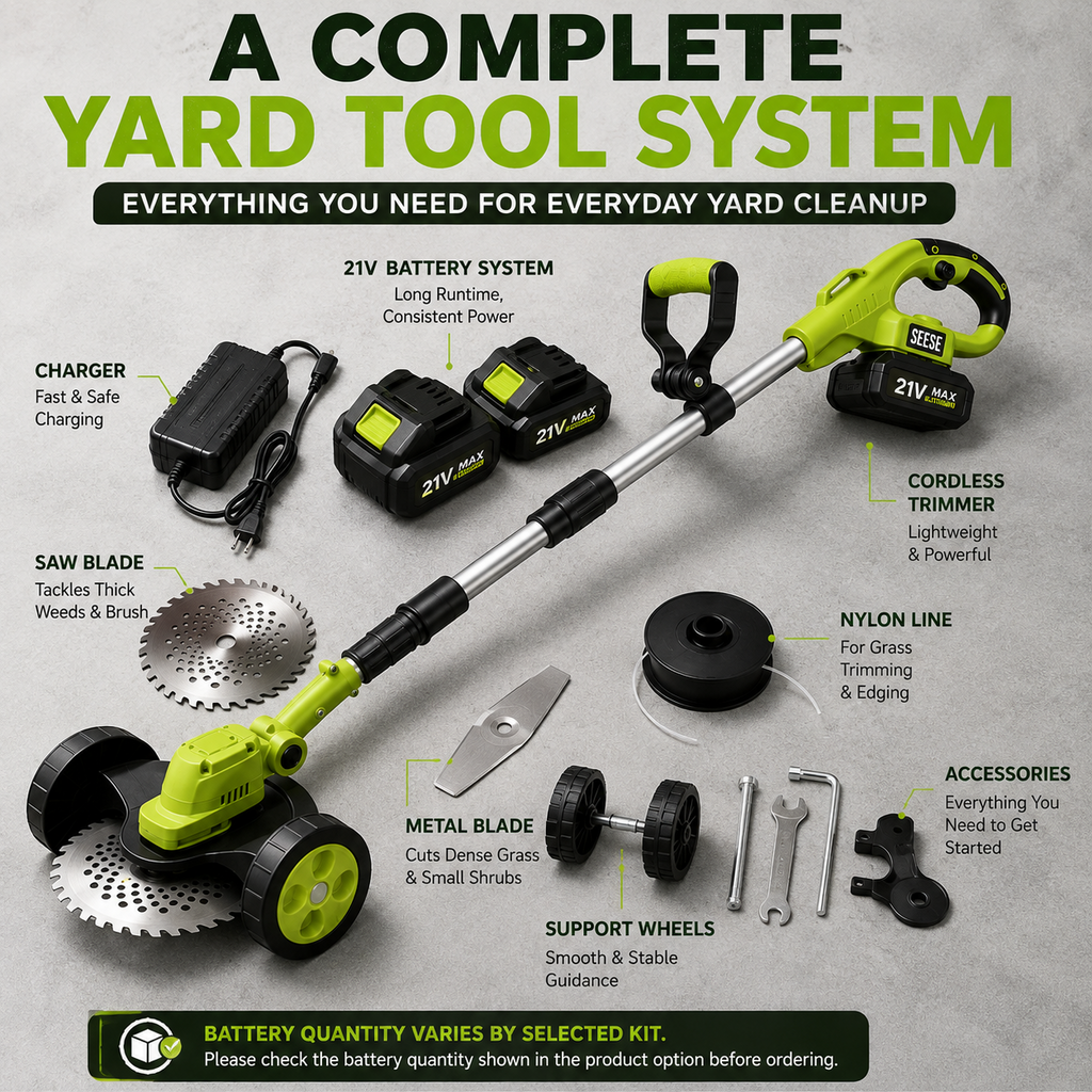 21V Cordless 3-in-1 Grass Trimmer, Edger & Mini Mower – Brushless Motor with Rolling Wheels