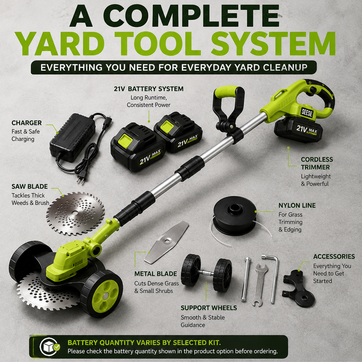 21V Cordless 3-in-1 Grass Trimmer, Edger & Mini Mower – Brushless Motor with Rolling Wheels
