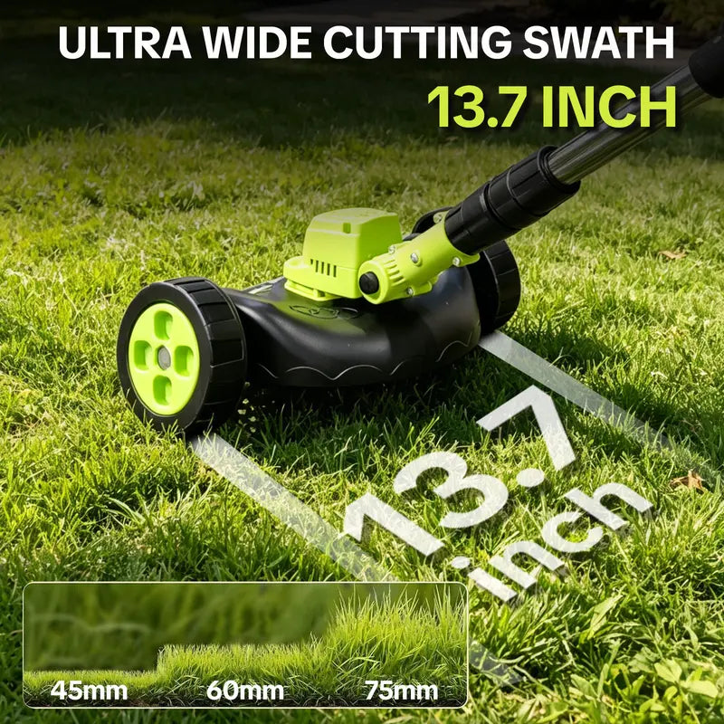 21V Cordless 3-in-1 Grass Trimmer, Edger & Mini Mower – Brushless Motor with Rolling Wheels