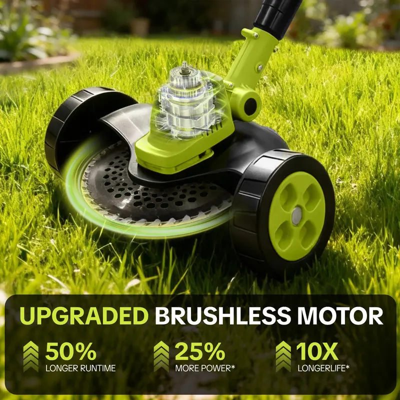 21V Cordless 3-in-1 Grass Trimmer, Edger & Mini Mower – Brushless Motor with Rolling Wheels