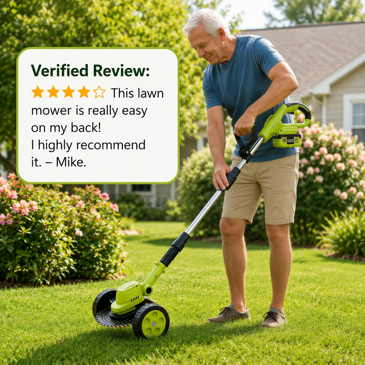 21V Cordless 3-in-1 Grass Trimmer, Edger & Mini Mower – Brushless Motor with Rolling Wheels