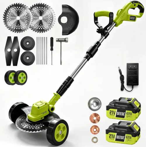 21V Cordless 3-in-1 Grass Trimmer, Edger & Mini Mower – Brushless Motor with Rolling Wheels