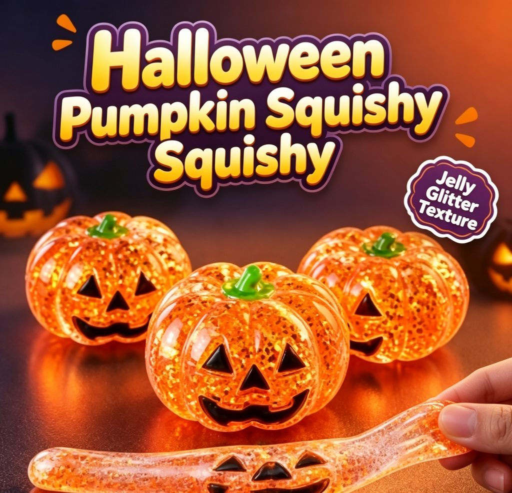 Halloween Pumpkin Head New Style Squishy Malt Syrup Stress Relief Toy with Glitter Creative Fidget Toy
