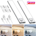 2/4‑Pack Motion Sensor Under Cabinet Lights, USB Rechargeable Magnetic LED Strip Lamp, 3 Color Mode Stick‑on Night Light for Kitchen, Closet, Hallway