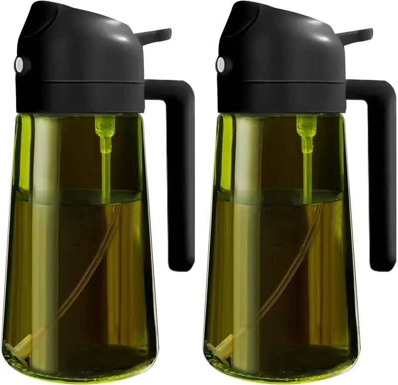 2 Count 2 in 1 Oil Sprayer for Cooking 16oz/470ml Light-Blocking Dark , Olive Oil Dispenser Bottle for Kitchen, Premium Dark Green Glass Oil Bottle, Food-Grade Oil Mister for Air Fryer, BBQ