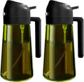 2 Count 2 in 1 Oil Sprayer for Cooking 16oz/470ml Light-Blocking Dark , Olive Oil Dispenser Bottle for Kitchen, Premium Dark Green Glass Oil Bottle, Food-Grade Oil Mister for Air Fryer, BBQ