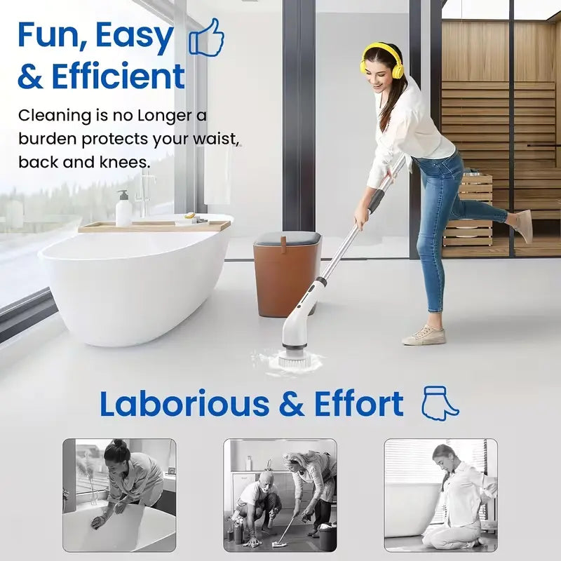 Electric Spin Scrubber Cordless Shower Cleaner with 8 Replaceable Brush Heads,3-Length Extendable Handle,Dual Speed,IPX7 Waterproof LED Display Cleaning Tool for Bathroom,Kitchen,Tub,Tile,Car & More,Cleaning Set,DealsForYouDays