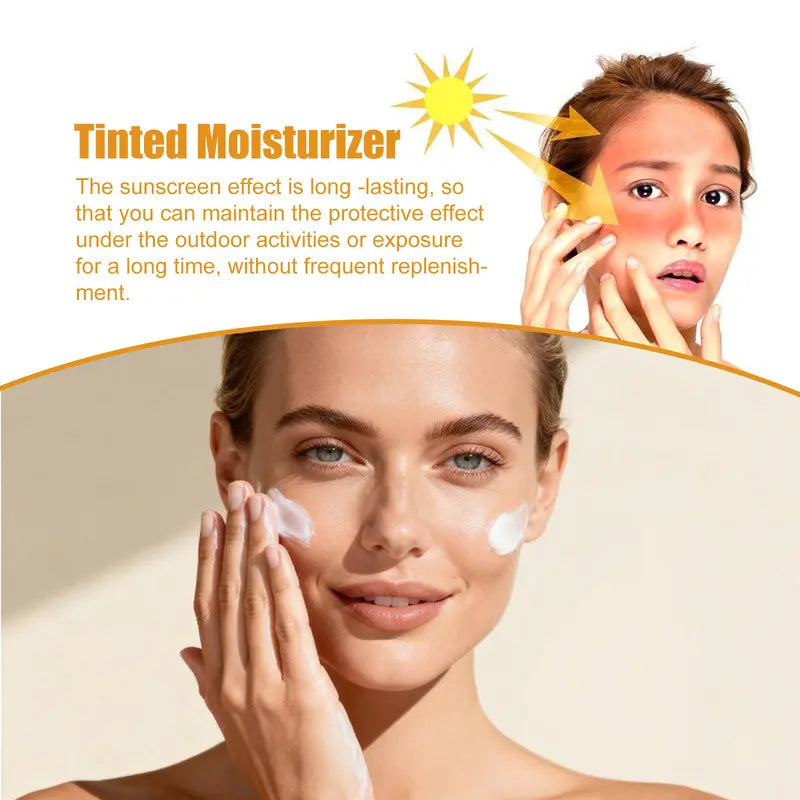Sunscreen to prevent sunburn and tanning, Universal Tinted Face Moisturizer Sunscreen, SPF 50 PA+++ Outdoorfun Facial Daily Repairing Soothing Sunblock Water Proof Skin Repair Hydrate Moisture,travel essentials