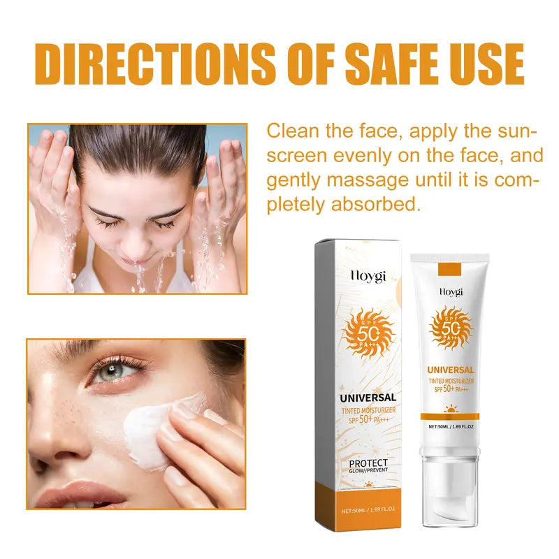 Sunscreen to prevent sunburn and tanning, Universal Tinted Face Moisturizer Sunscreen, SPF 50 PA+++ Outdoorfun Facial Daily Repairing Soothing Sunblock Water Proof Skin Repair Hydrate Moisture,travel essentials