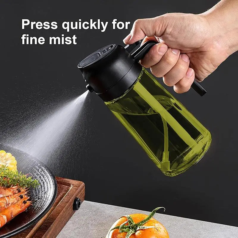 2 Count 2 in 1 Oil Sprayer for Cooking 16oz/470ml Light-Blocking Dark , Olive Oil Dispenser Bottle for Kitchen, Premium Dark Green Glass Oil Bottle, Food-Grade Oil Mister for Air Fryer, BBQ
