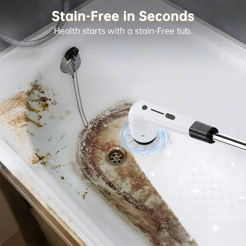 Electric Spin Scrubber Cordless Shower Cleaner with 8 Replaceable Brush Heads,3-Length Extendable Handle,Dual Speed,IPX7 Waterproof LED Display Cleaning Tool for Bathroom,Kitchen,Tub,Tile,Car & More,Cleaning Set,DealsForYouDays