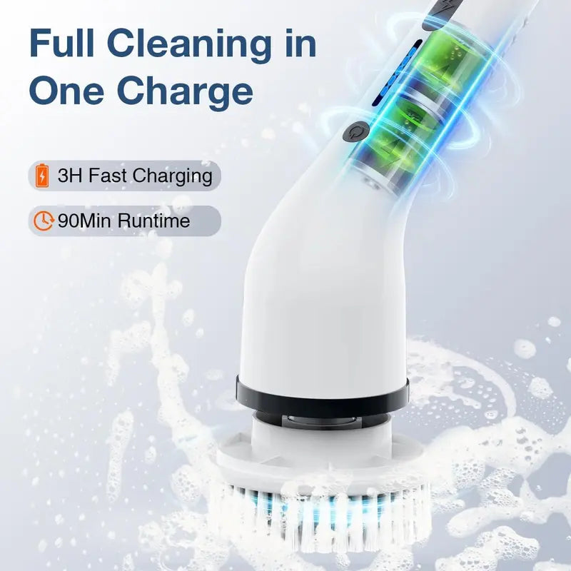 Electric Spin Scrubber Cordless Shower Cleaner with 8 Replaceable Brush Heads,3-Length Extendable Handle,Dual Speed,IPX7 Waterproof LED Display Cleaning Tool for Bathroom,Kitchen,Tub,Tile,Car & More,Cleaning Set,DealsForYouDays