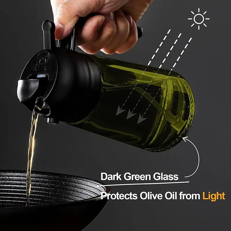 2 Count 2 in 1 Oil Sprayer for Cooking 16oz/470ml Light-Blocking Dark , Olive Oil Dispenser Bottle for Kitchen, Premium Dark Green Glass Oil Bottle, Food-Grade Oil Mister for Air Fryer, BBQ