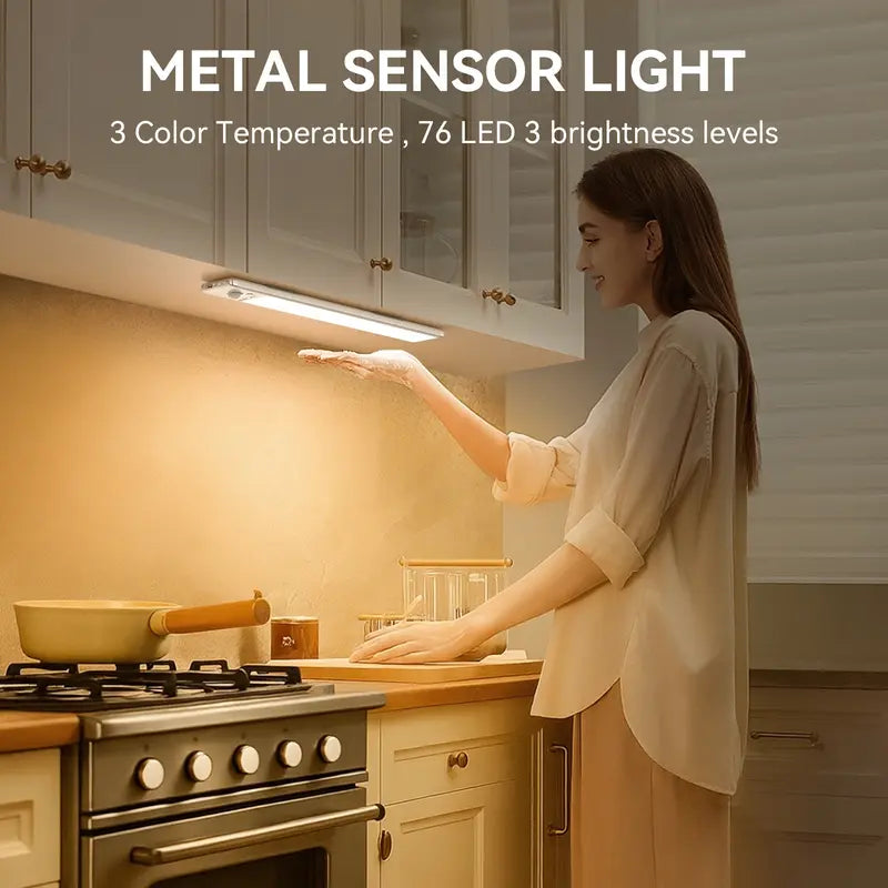 2/4‑Pack Motion Sensor Under Cabinet Lights, USB Rechargeable Magnetic LED Strip Lamp, 3 Color Mode Stick‑on Night Light for Kitchen, Closet, Hallway