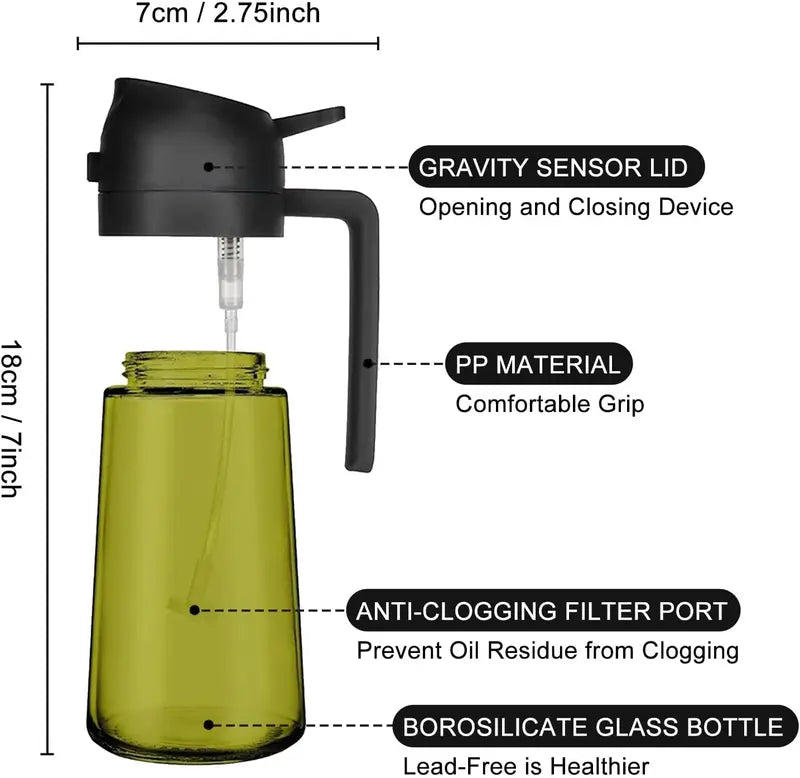 2 Count 2 in 1 Oil Sprayer for Cooking 16oz/470ml Light-Blocking Dark , Olive Oil Dispenser Bottle for Kitchen, Premium Dark Green Glass Oil Bottle, Food-Grade Oil Mister for Air Fryer, BBQ