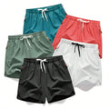 5 piece summer men's thin fabric breathable quick drying beach shorts Men's Drawstring Zipper Pocket Shorts,, Breathable Men'sBottoms for Daily Wear Shorts Pack of5 5 sense gifts for him Summer swim trunks with quick drying Plain Beige Tropical