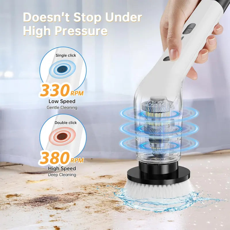 Electric Spin Scrubber Cordless Shower Cleaner with 8 Replaceable Brush Heads,3-Length Extendable Handle,Dual Speed,IPX7 Waterproof LED Display Cleaning Tool for Bathroom,Kitchen,Tub,Tile,Car & More,Cleaning Set,DealsForYouDays