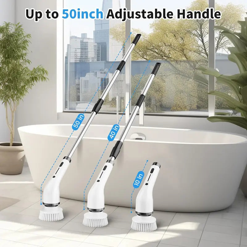 Electric Spin Scrubber Cordless Shower Cleaner with 8 Replaceable Brush Heads,3-Length Extendable Handle,Dual Speed,IPX7 Waterproof LED Display Cleaning Tool for Bathroom,Kitchen,Tub,Tile,Car & More,Cleaning Set,DealsForYouDays