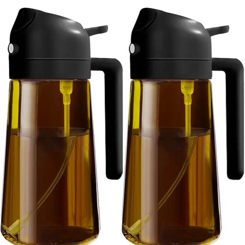 2 Count 2 in 1 Oil Sprayer for Cooking 16oz/470ml Light-Blocking Dark , Olive Oil Dispenser Bottle for Kitchen, Premium Dark Green Glass Oil Bottle, Food-Grade Oil Mister for Air Fryer, BBQ