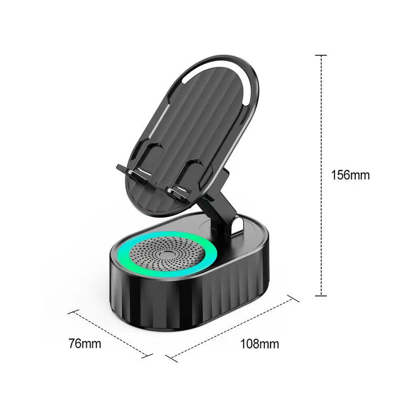 AKLLCCR Wireless Induction Audio Bluetooth Speaker 5in1 Cellphone Holder USB Emergency Rechargeable (5000mAh) Portable Power Mobile Tablet Stand with Colorful Ambient Light Gifts for Friend, Family